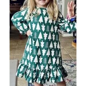 Hanna Anderson Holiday Girls Flannel Long Sleeve Nightgown Sz 6-7 120 Cm Green